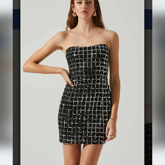 NWT ASTR The Label Carmen Sequin Strapless Mini Dress-Black/Silver - Picture 3 of 13